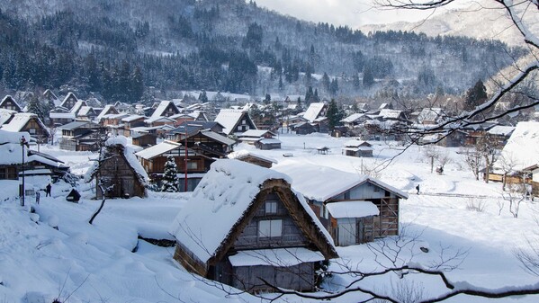 Village de Shirakawa-go et ses maisons traditionnelles de style gassho-zukuri dans les Alpes japonaises