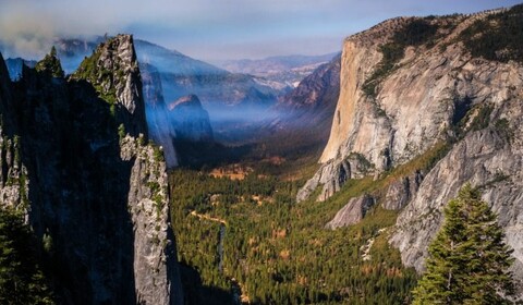 Modesto.  Yosemite National Park, Bridalveil Falls, Half Dome, Yosemite Falls.