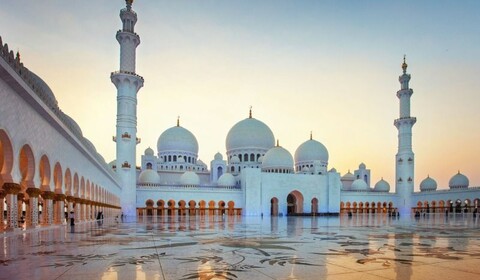 Dubai, Abu Dhabi.  Louvre Abu Dhabi, Abrahamic Family House, Sheikh Zayed Grand Mosque Center, Emirates Palace.