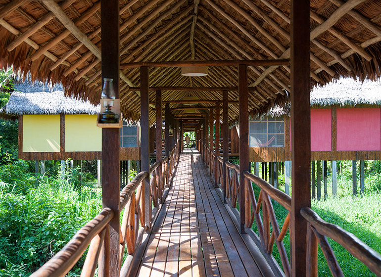 Pérou Voyage Amazonie Nord Heliconia River Lodge passerelles accès bungalows