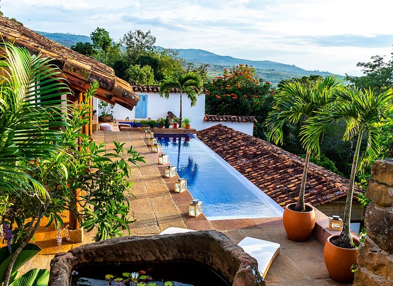 Colombie Voyage Barichara Yahri piscine avec vue