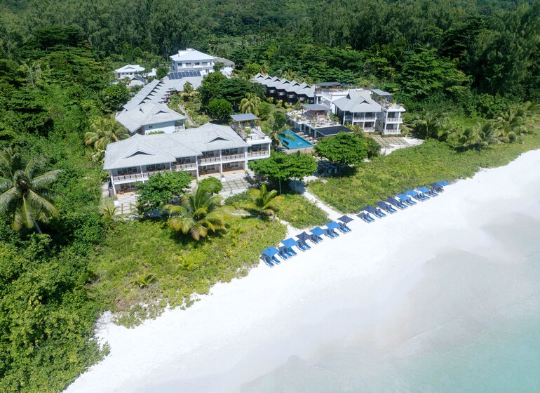 Hotel Acajou vue aérienne, Praslin, Seychelles